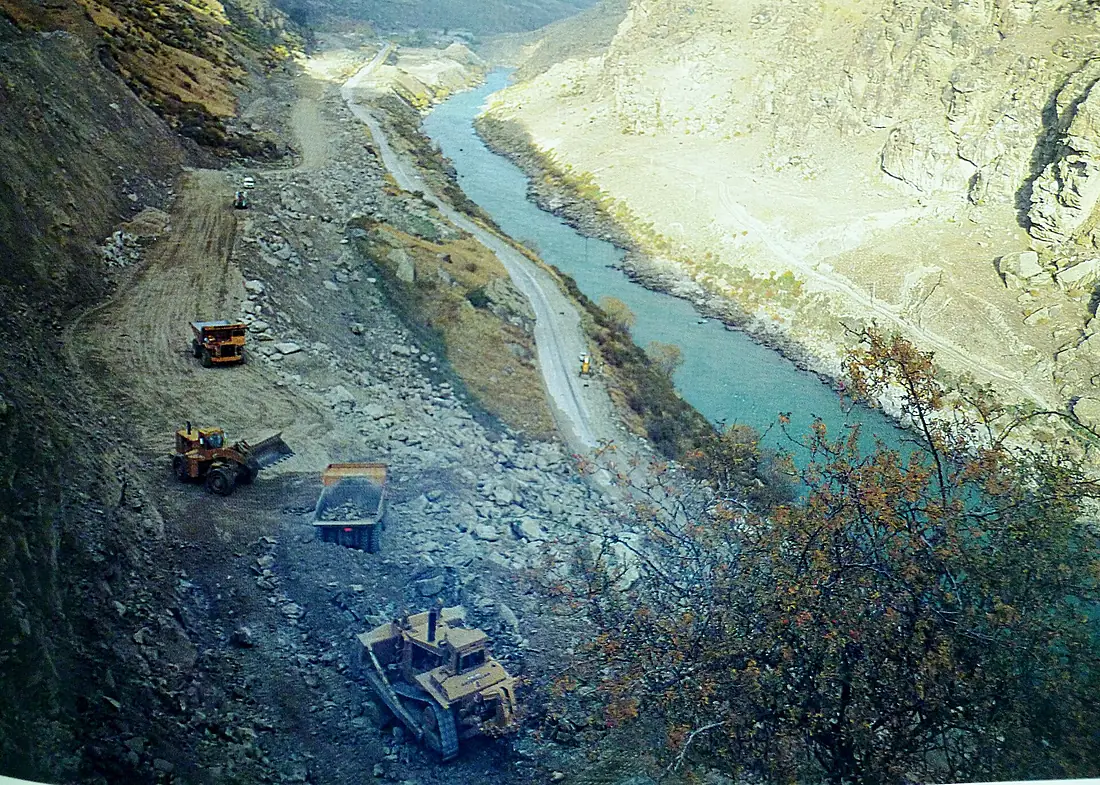 State Highway 8 realignment work underway near Gibraltar Rock in the Cromwell Gorge