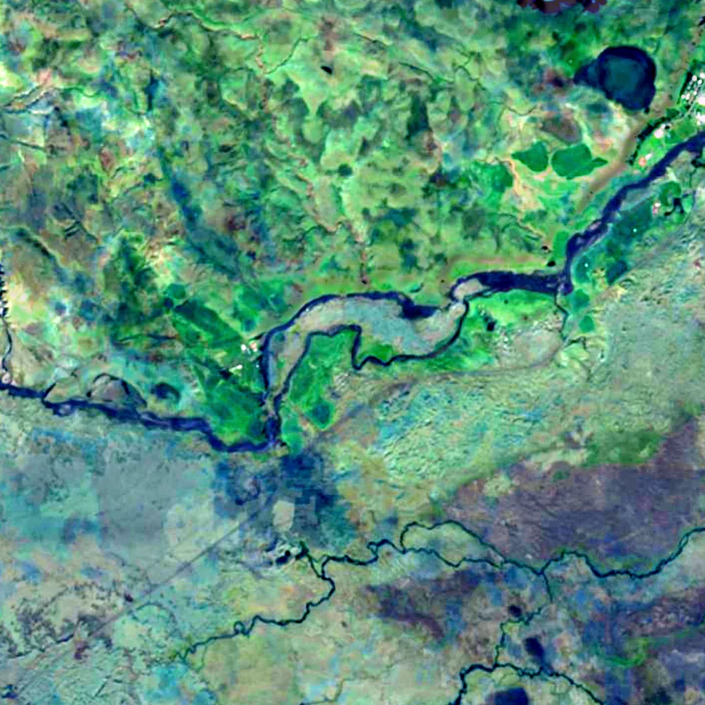 Fjaðrárgljúfur seen from above (Sentinel-2)