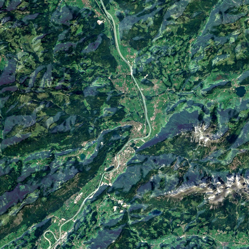 Gießenbachklamm seen from above (Sentinel-2)