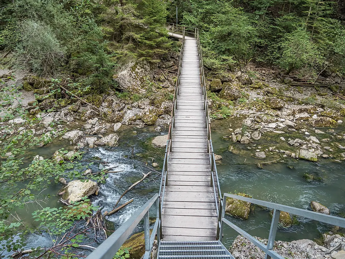 Oberer Fussgängersteg in der Jaunbachschlucht über den Jaunbach, Broc FR – Châtel-sur-Montsalvens FR 20240830-jag9889
