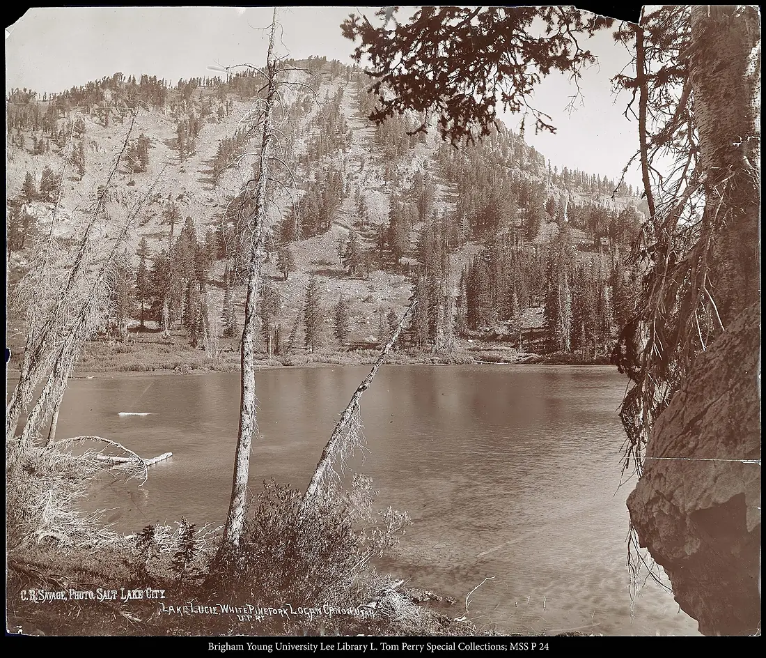 Lake Lucie, White Pine Fork Logan Canon, Utah U.P.Ry. C.R. Savage, Photo Salt Lake City.