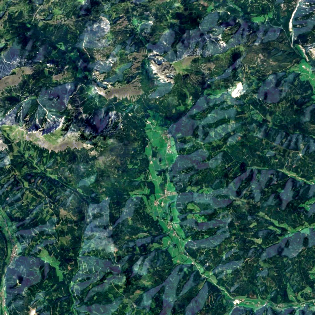 Marienklamm, Tragöß seen from above (Sentinel-2)