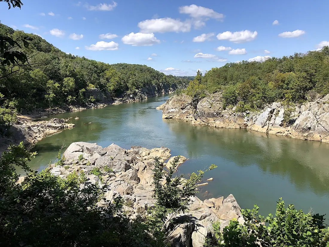 2019-09-07 13 38 06 View northwest up the Mather Gorge of the Potomac River from a point about 1.13 miles below Great Falls within Great Falls Park in Great Falls, Fairfax County, Virginia