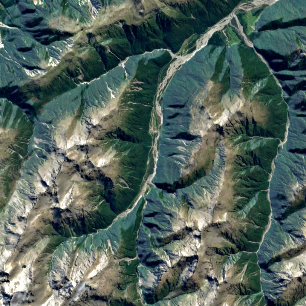 Ōtira Gorge seen from above (Sentinel-2)