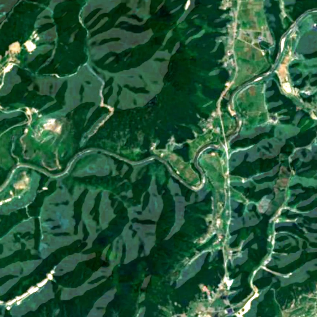 Pocheon Hantan River Basalt Gorge and Bidulginan Waterfall seen from above (Sentinel-2)