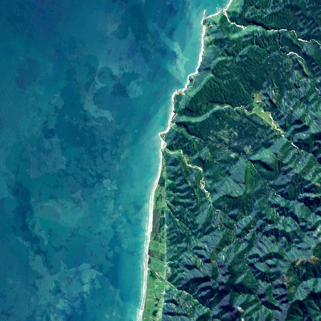 Pororari River Gorge seen from above (Sentinel-2)