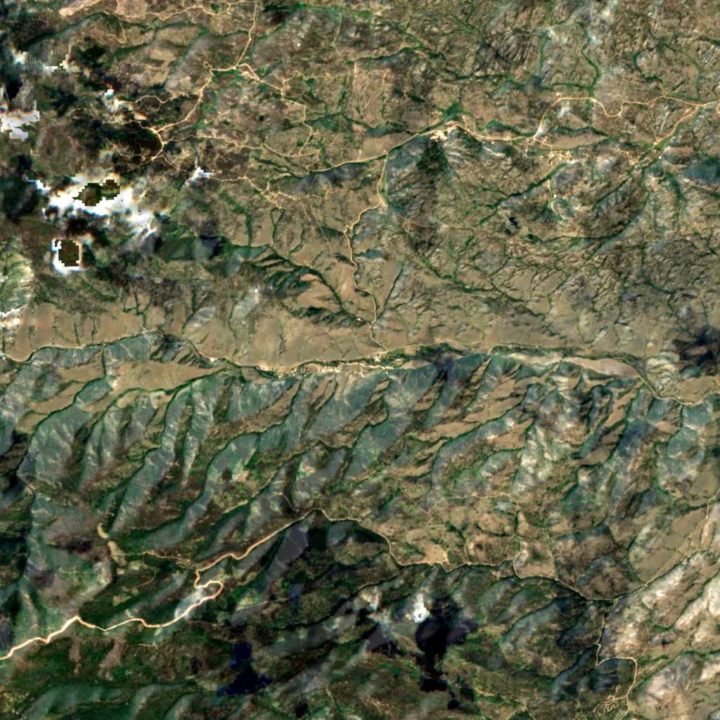 Poudre Canyon seen from above (Sentinel-2)