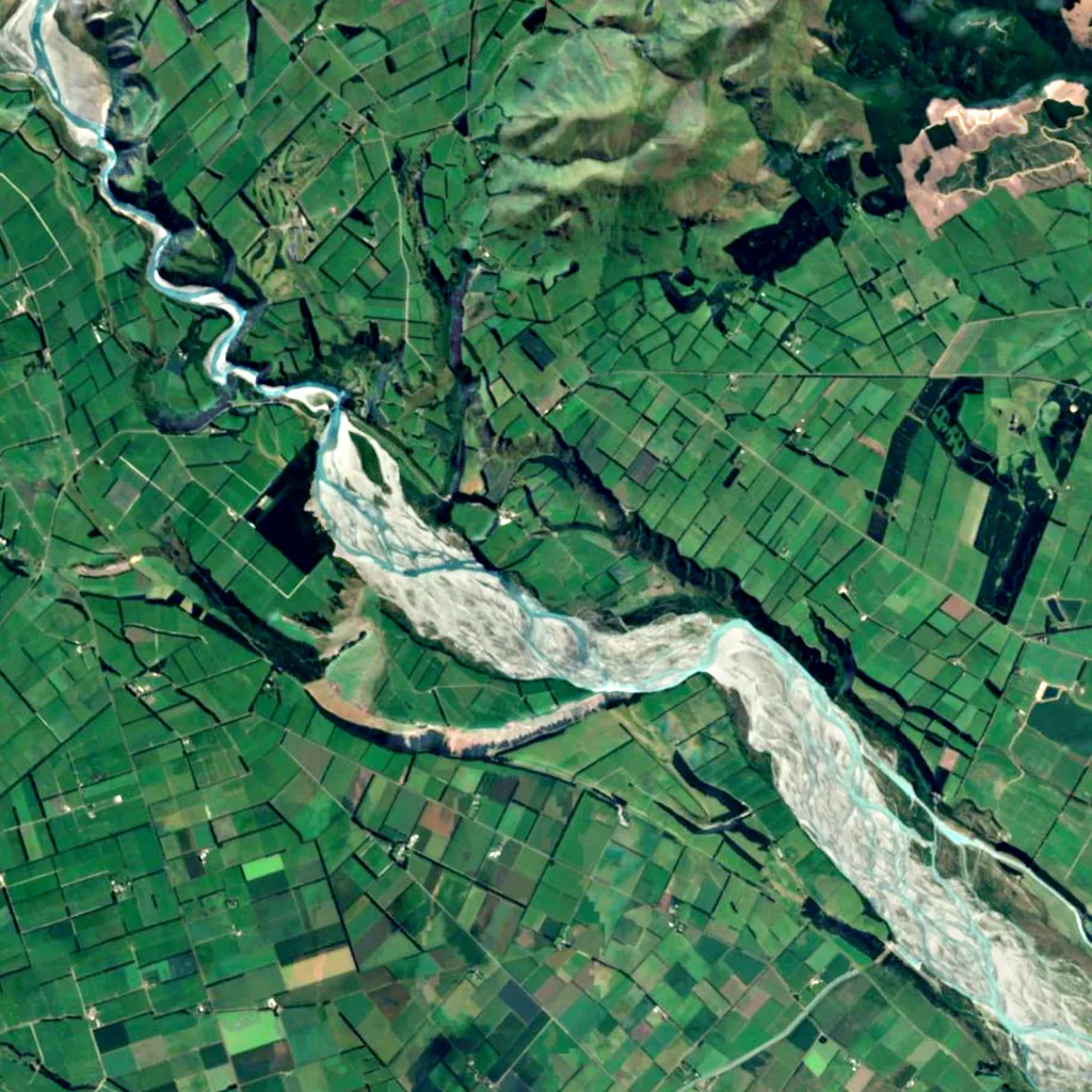 Rakaia Gorge seen from above (Sentinel-2)
