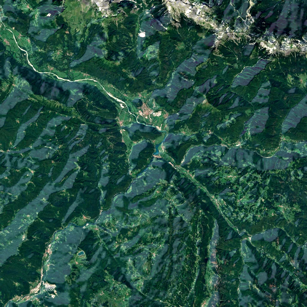 Tolmin Gorges seen from above (Sentinel-2)