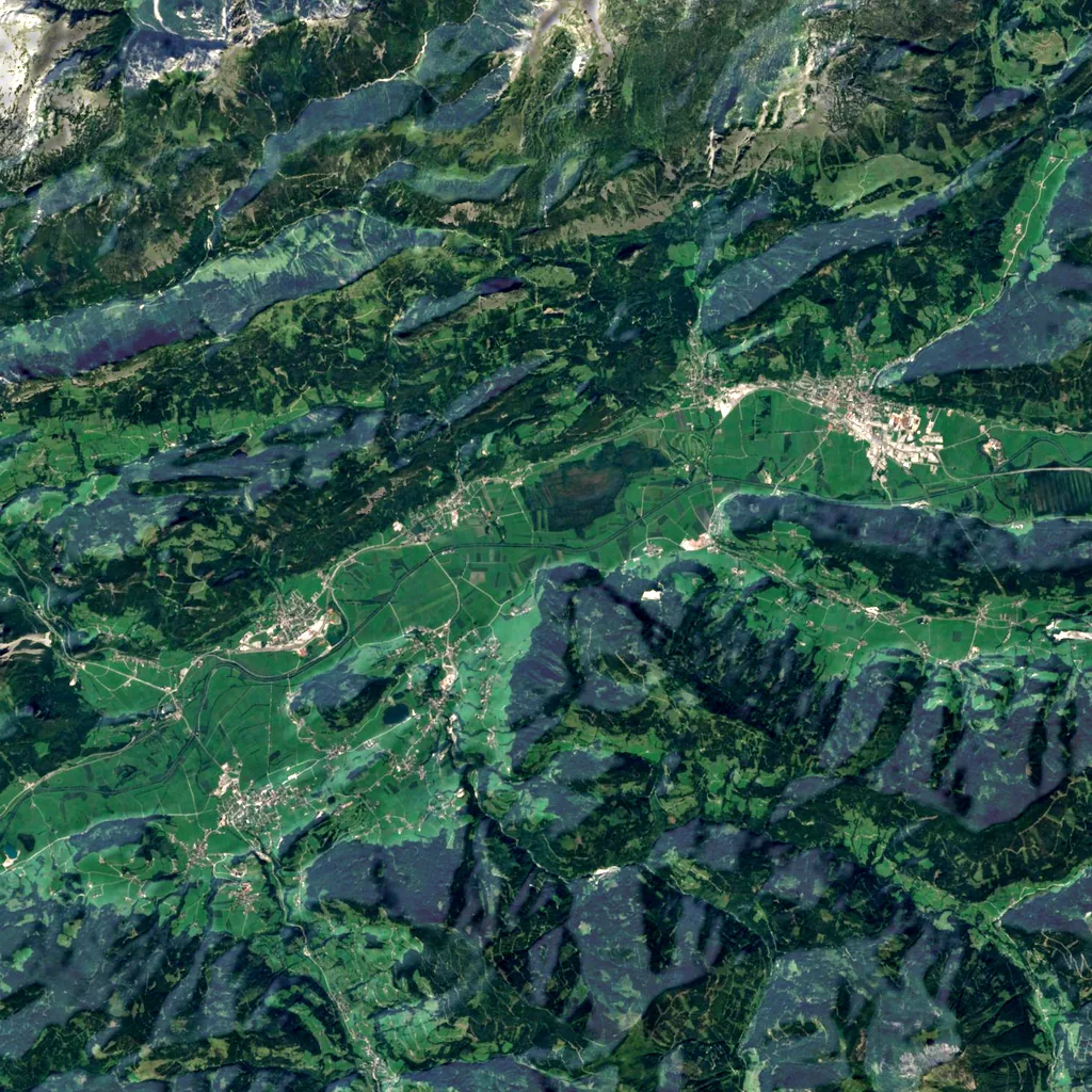 Wörschachklamm seen from above (Sentinel-2)