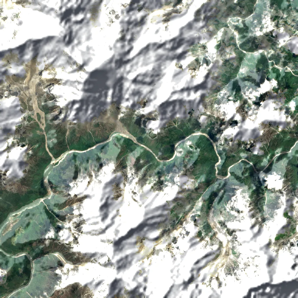 Yarlung Tsangpo Grand Canyon seen from above (Sentinel-2)
